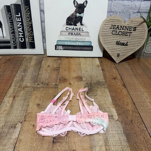 Victorias Secret PINK Bra Unlined Eyelash Lace 32 DD Tie-Dye - Picture 5 of 6